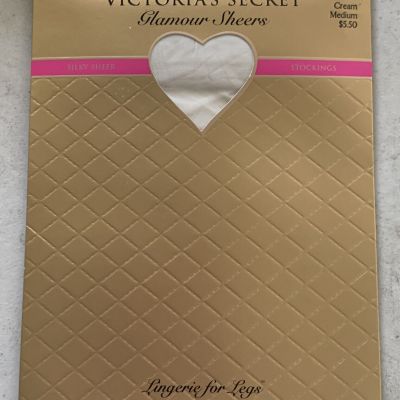 Vintage Victoria's Secret Glamour Sheers Silky Stockings-Cream-Medium USA-NIP